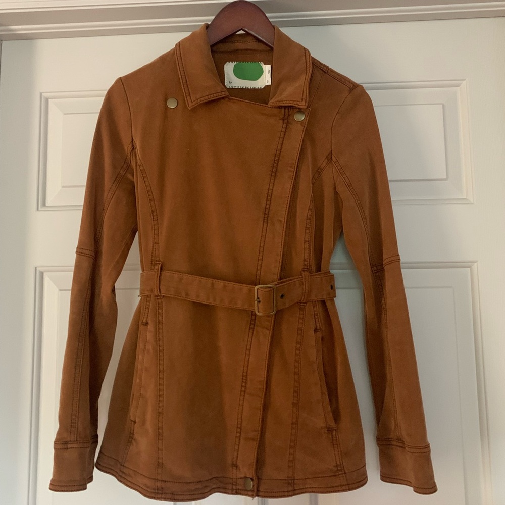 Anthropologie Faux Suede Cognac Belted Trench Jacket  XS